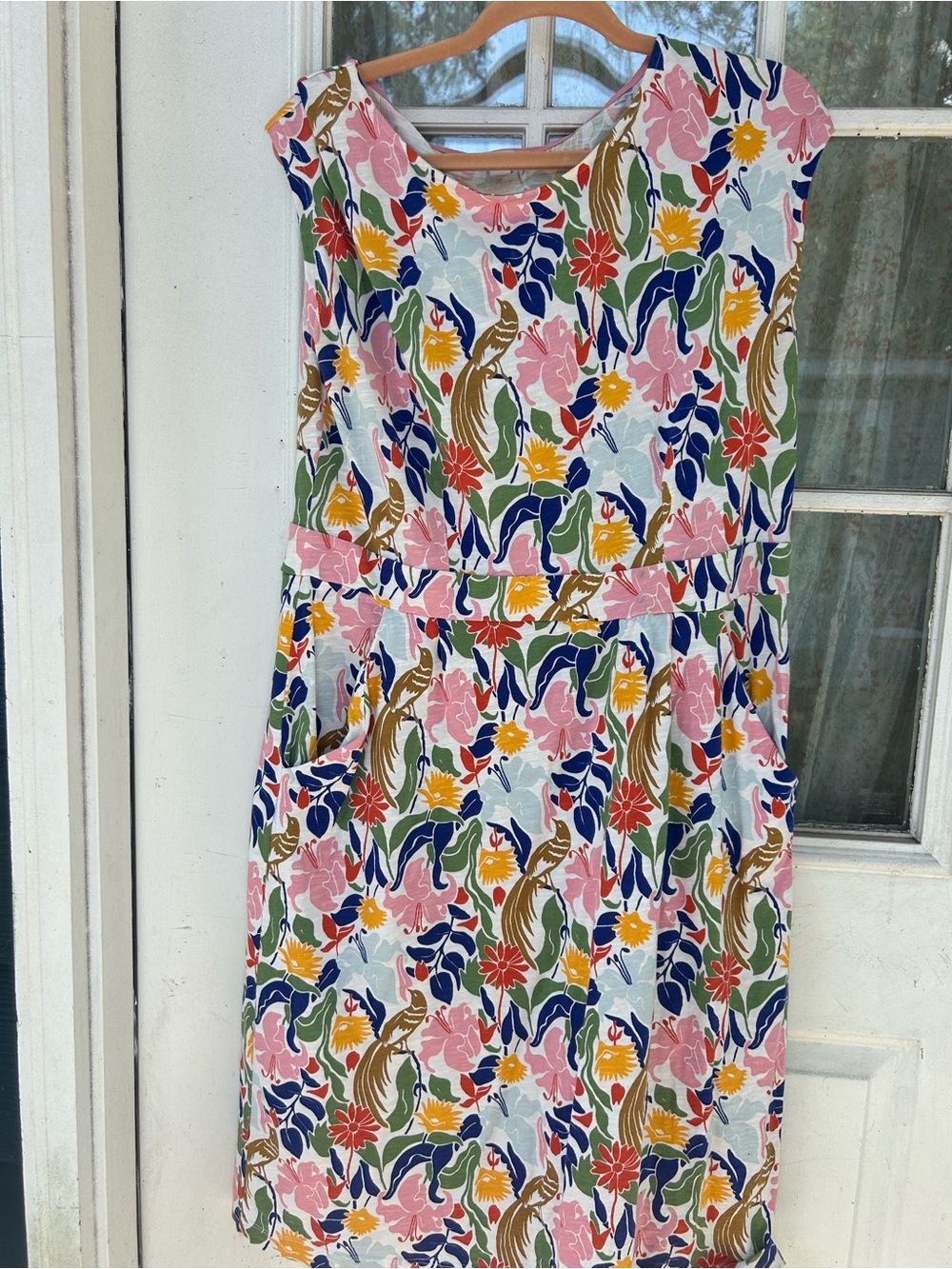 Boden Sleeveless Floral Midi Dress in Pink, Navy & Yellow